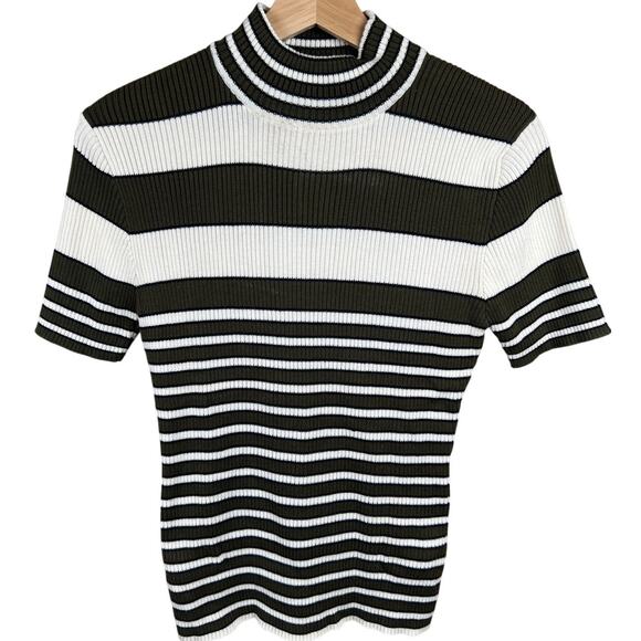 Y2K Unionbay Striped Stretch Short sleeve Turtleneck Size Large L - Picture 1 of 5